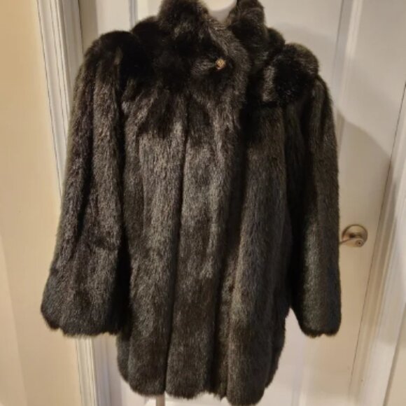 American Signature vintage black faux fur coat size 14 - Picture 1 of 8
